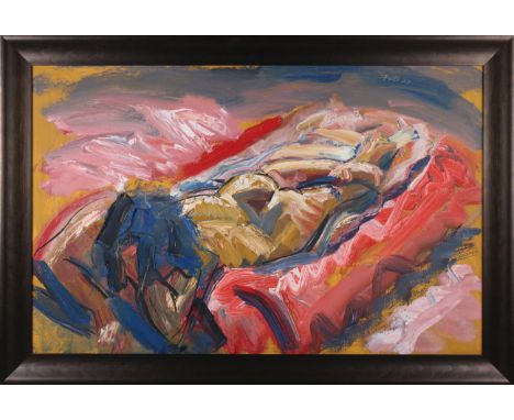 Fred Blomfield - Reclining Female Nude, 21st century oil on board, signed with initials and dated '06, 90cm x 60.5cm, within 