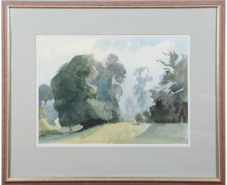 Charles Knight - Landscape with Trees, 20th century watercolour, 26.5cm x 36.5cm, within a stained wood frame, together with 