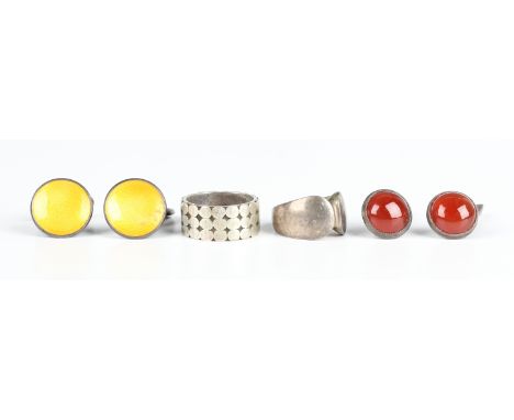 A Georg Jensen silver ring, designed by Henning Koppel, detailed '925 S Georg Jensen 100', ring size approx K1/2, a silver ri