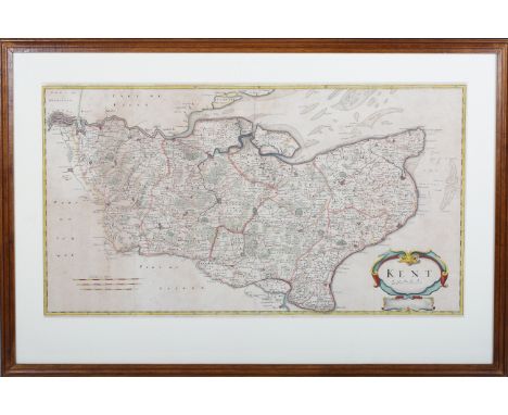 Robert Morden - 'Kent' (Map of the County), late 17th/early 18th century engraving with later hand-colouring on laid paper, 3