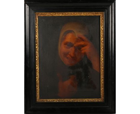 Continental School - Half Length Portrait of a Nun, 19th century oil on panel, 40.5cm x 30cm, within an ebonized and gilt fra