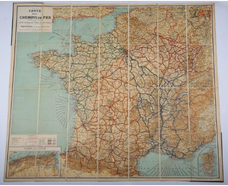 Gaillac-Monrocq (printers) - 'Carte des Chemins de Fer' (Map of French Railways), early 20th century lithograph in 28 section