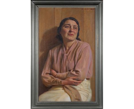 Giorgio Matteo Aicardi - La Zia Mary (Three-quarter Length Portrait of a Lady), 20th century oil on canvas, signed, 78.5cm x 