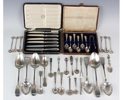 A set of three George III silver Fiddle pattern tablespoons, London 1813 by William Chawner, length 22cm, three other silver 