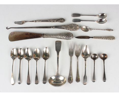 An early Victorian silver Fiddle pattern sauce ladle, London 1852 by Samuel Hayne &amp; Dudley Cater, length 17.3cm, and a gr