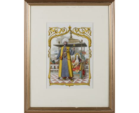 Arthur Ernest Barbosa - Gentleman wearing Ottoman Dress and a Lady playing an Oud, 20th century watercolour over pencil, insc