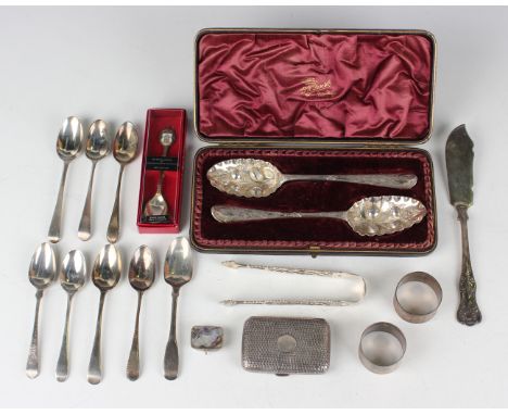 A pair of George III silver Hanoverian pattern tablespoons, later engraved and embossed with fruit and flowers, London 1774 b