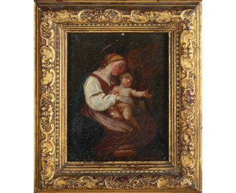 British School - Madonna and Child, late 18th/early 19th century oil on panel, 17cm x 12.5cm, within a gilt composition frame