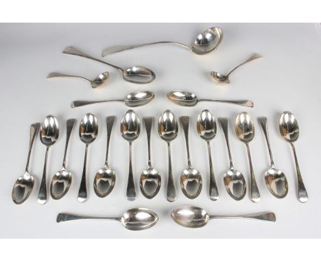 An Edwardian canteen of silver Old English pattern cutlery, comprising eighteen tablespoons, twelve table forks, twelve desse