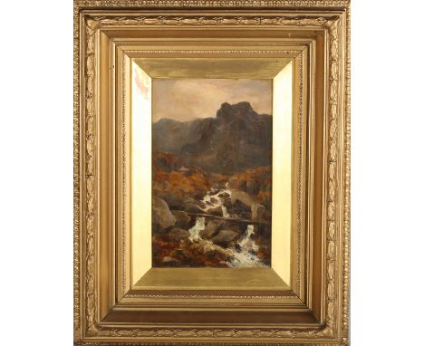 Circle of Edmund 'Waterfall' Gill - River in a Mountainous Landscape, oil on board, indistinctly signed and dated 1839, 24.5c