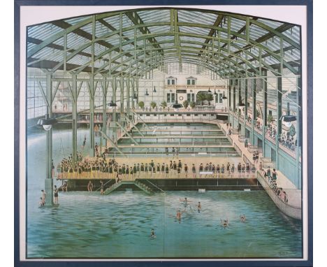 After Marilyn Blaisdell - Sutro Baths, San Francisco, 20th century offset lithograph, 87.5cm x 99cm, within a painted wood fr