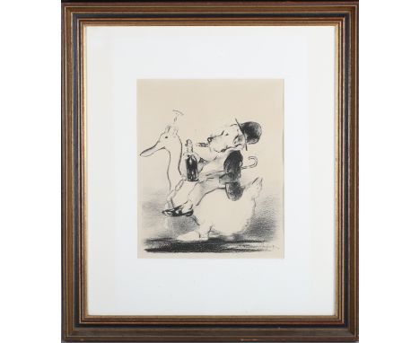 Edmund Blampied - Bowler-hatted Dog clutching a Bottle of Champagne and smoking a Cigar seated on a Duck, early 20th century 