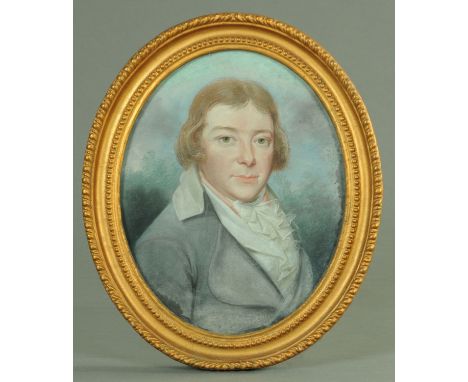 18th century portrait of a gentleman, indistinctly inscribed in ink verso "Ian Wilkinson 1794", painted oval, watercolour, 26