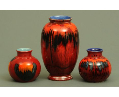Three Poole pottery "Living glaze" vases, each with printed marks to the underside, 20.5 cm ad 10.5 cm.