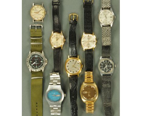 Nine vintage wristwatches, including two Seiko, Newmark, Rotary, etc. 