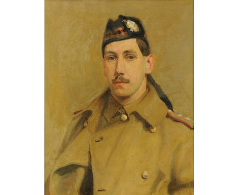An oil painting on canvas, portrait of a Scottish soldier.  60 cm x 46 cm, in ornate gilt frame. 