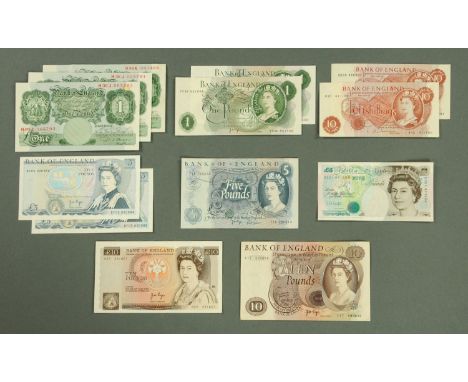 Elizabeth II banknotes, comprising one series C portrait issue £10, prefix C17, one series D pictorial issue £10, prefix N22,
