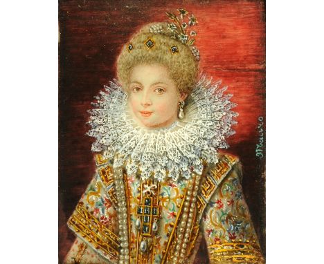 A miniature portrait on ivory panel, of Elizabeth of Valois - Princess of France, signed M. Mauro, with applied ink inscribed