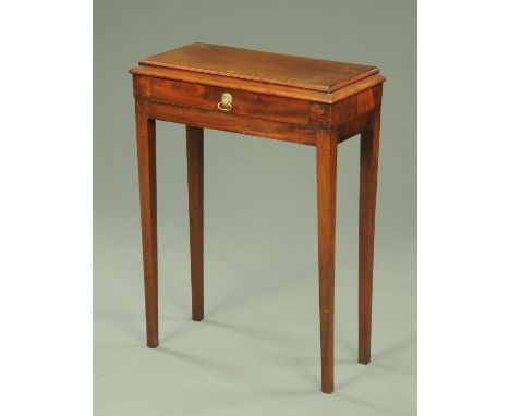 A 19th century mahogany side table, with caddy top, single frieze drawer with brass drop handle and raised on tapered legs of