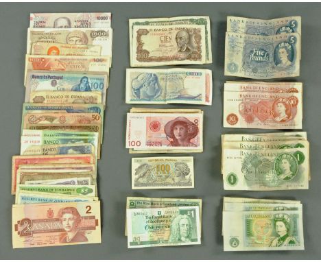British and World banknotes, to include Series "C" £5 and £1 portrait notes, 10 shilling notes, and other countries to includ