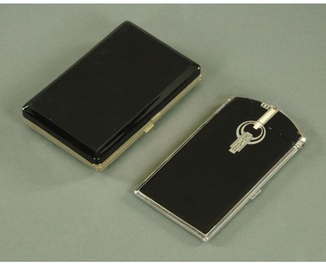 A Ronson Art Deco cigarette case and lighter combined, and a Art Deco period ladies makeup compact with fitted interior, 15 c