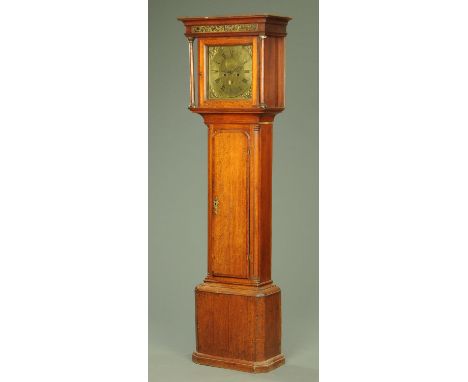 A George III oak and walnut crossbanded longcase clock by Fisher of Preston, with thirty hour movement, the case with moulded