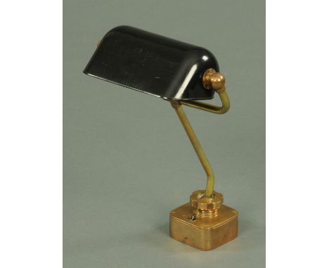 A brass table lamp from The Ark Royal, de-commissioned in 1979, width 28 cm, height 41 cm.