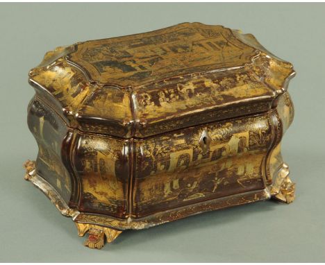 An early 19th century Chinese lacquered tea caddy, circa 1810, complete with two lead canisters.   Width 28 cm (see illustrat