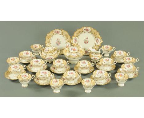 A English porcelain part tea and coffee service, circa 1870, with printed and handpainted floral spray decoration, with beige