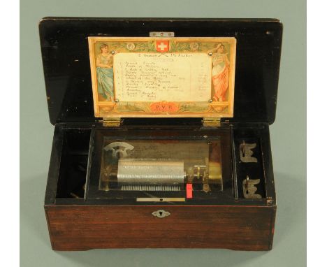 A 19th century Swiss musical box, by Paillard & Co., playing six airs and with 10 cm cylinder.  Case width 34.5 cm.  CONDITIO