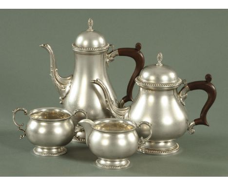A four piece silver tea and coffee service, Barker, Ellis Silver Co, Birmingham 1973, coffee pot 24 cm high, 1702.3 grams gro