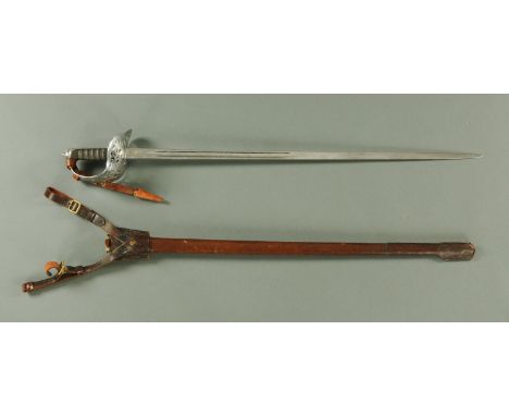 A George V dress sword, with steel hilt, wire bound shagreen grip and leather scabbard and frog.  