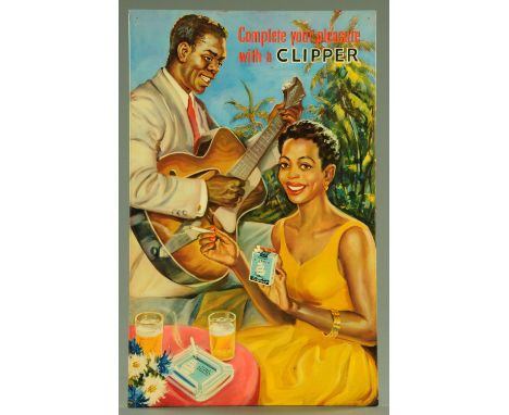 A colour lithograph tin sheet advertising sign, "complete your pleasure with a clipper", printed mark verso, the Metal Box Co