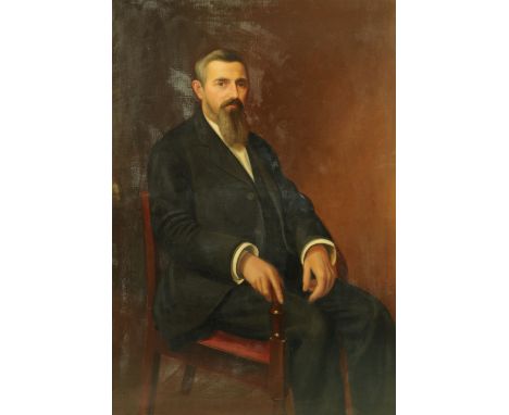 A large Victorian portrait oil on canvas, seated gentleman in gilt frame, frame dimensions 165 cm x 122 cm.
