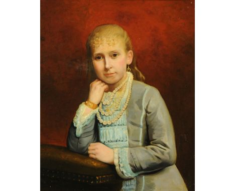A Victorian oil painting on canvas, portrait of a young girl.  64 cm x 53 cm, framed.
