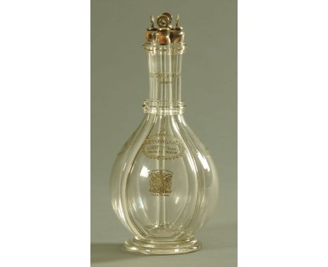 An Edwardian four section decanter for Humphrey Taylor, London, with acid etched decoration to each quarter for starboard Cre