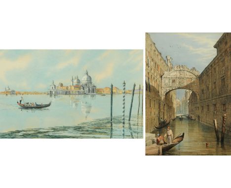 Santa Maria Della Salute, indistinctly signed, watercolour, late 20th century, 23.5 cm x 37 cm: and a colour lithograph after