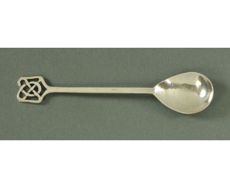 A Keswick School of Industrial Arts silver spoon, Chester 1942, having a planished bowl and tapering stem terminating in a Ce