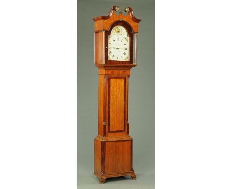 An early 19th century oak mahogany banded longcase clock by Iveson of Carlisle, with painted dial, 30 hour movement, date ape