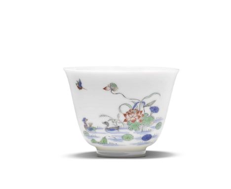 A VERY RARE FAMILLE VERTE 'LOTUS' MONTH CUPKangxi six-character mark and of the periodThe finely potted vessel rising to a ge