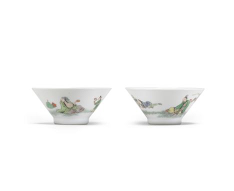 A PAIR OF FAMILLE VERTE 'LI BAI' WINE CUPSKangxi/early YongzhengEach of conical form rising from a short foot to the flared s