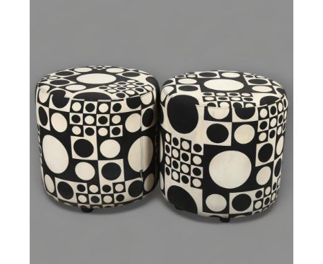 A pair of Johanson Bob stools upholstered with Verner Panton Geometri fabric, with maker’s labels, height 43cm, diameter 43cm
