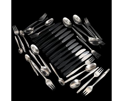 Robert Welch for Old Hall, a collection of stainless steel cutlery, knives with black plastic handles, 35 piecesAll have surf