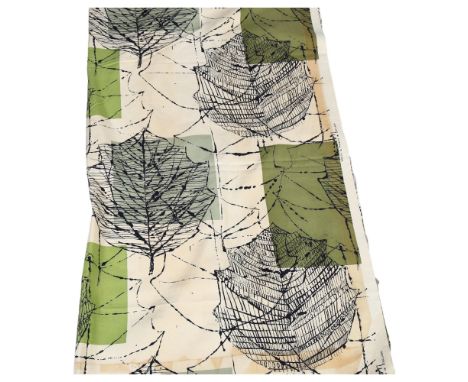 Lucienne Day for Heals, a 1960 Green Linden design printed cotton fabric panel, 241 x 122.5cmSome discolouration, otherwise g