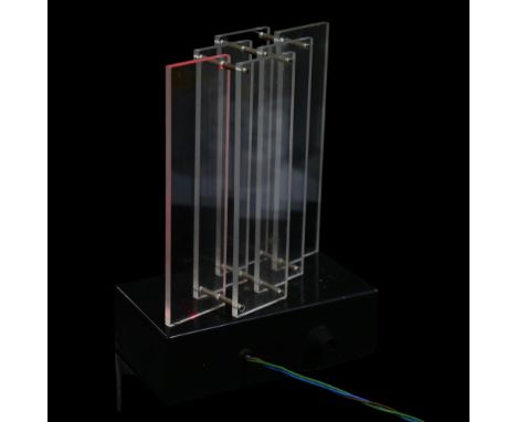 A 1970s' acrylic light sculpture, the acrylic blades sit on a multi-coloured light box with modulating frequency, overall hei