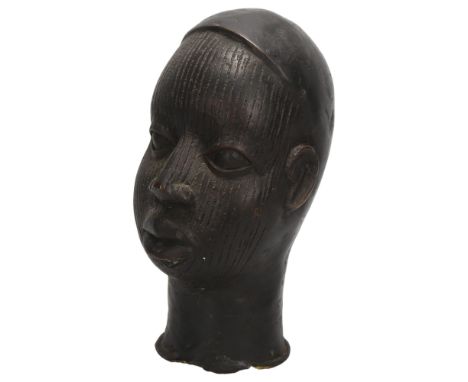 A mid century bronze Nigerian, Benin style bust, height 25cm.Hollow interior, good condition. 