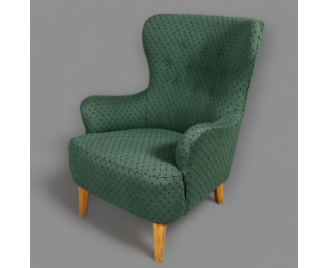 Theo Ruth, a mid-century wing armchair for Artifort, with later green fabric upholstery, height 91cmGood condition, re-uphols
