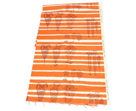 Lucienne Day for Heals, a 1954 Trio (orange) design printed cotton fabric panel, marked to selvedge, 163 x125cmGood condition