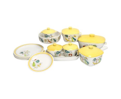 Marrianne Westmann for Rorstrand, Sweden, a set of  1960s' Grenada Ovenware, makers marks to base, 14 pieces, large casserole
