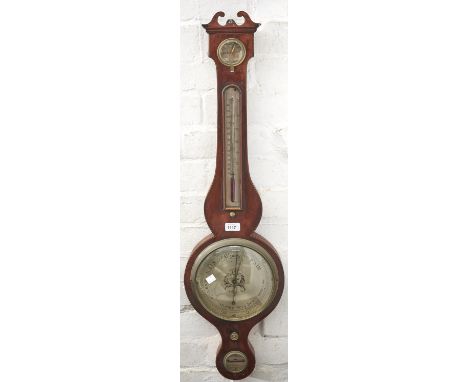 A Victorian inlaid mahogany barometer, with silvered dial, 97cm 